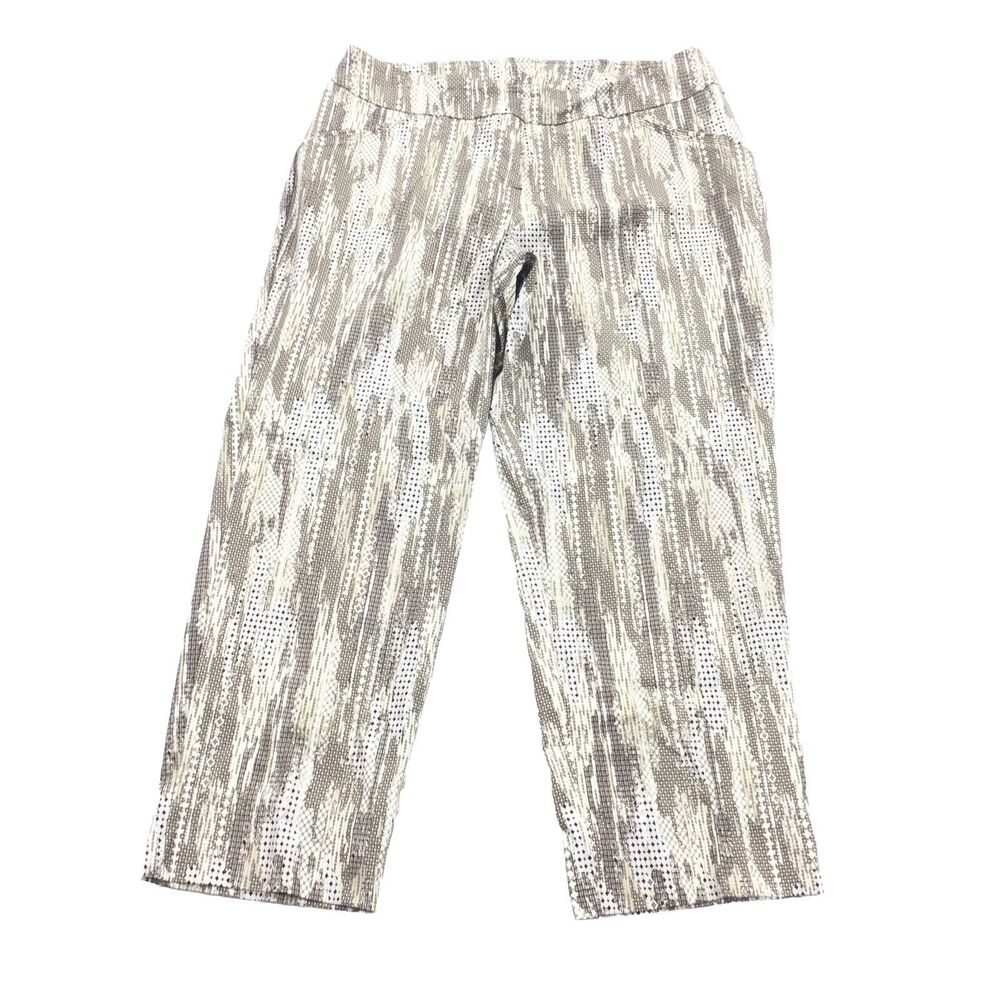 Alia Women Printed Pull On Pants Size 20W Womens Plus Cream Beige Career Casual